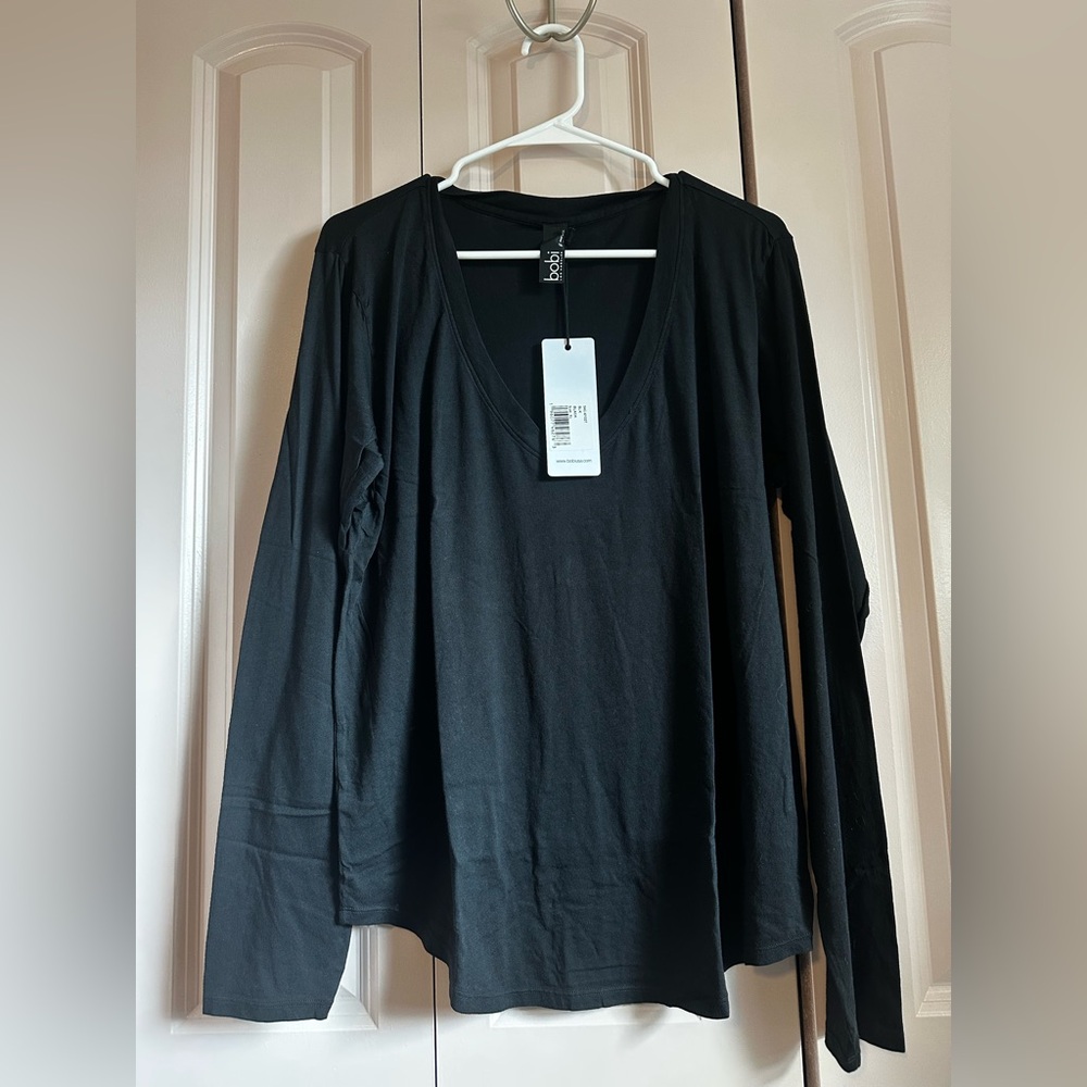 Bobi Black Long Sleeve V-Neck Tee
